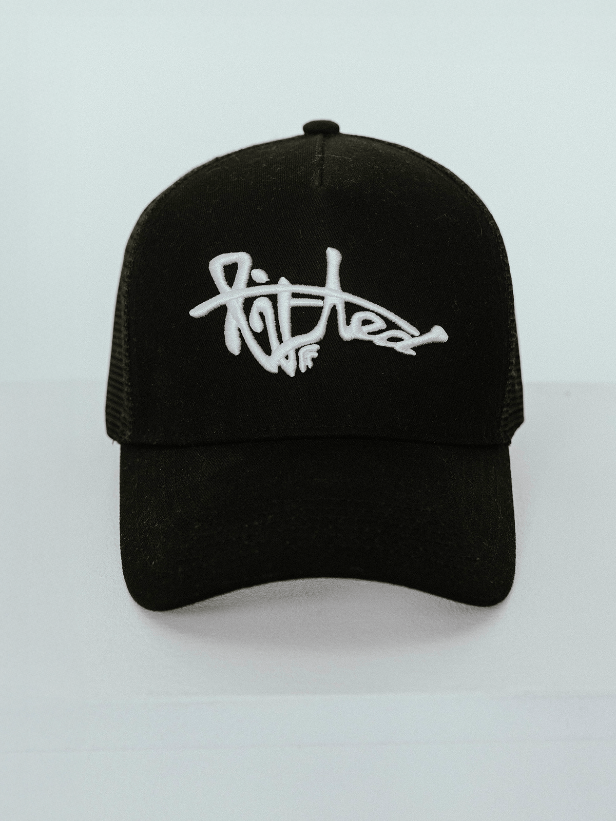 Lifted Black Cap back view, cotton cap with 3D embroidered logo