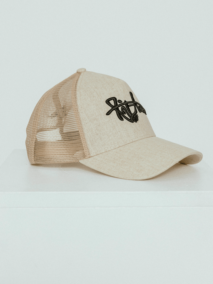Lifted Hemp Cap front view, hemp cap with 3D embroidered logo