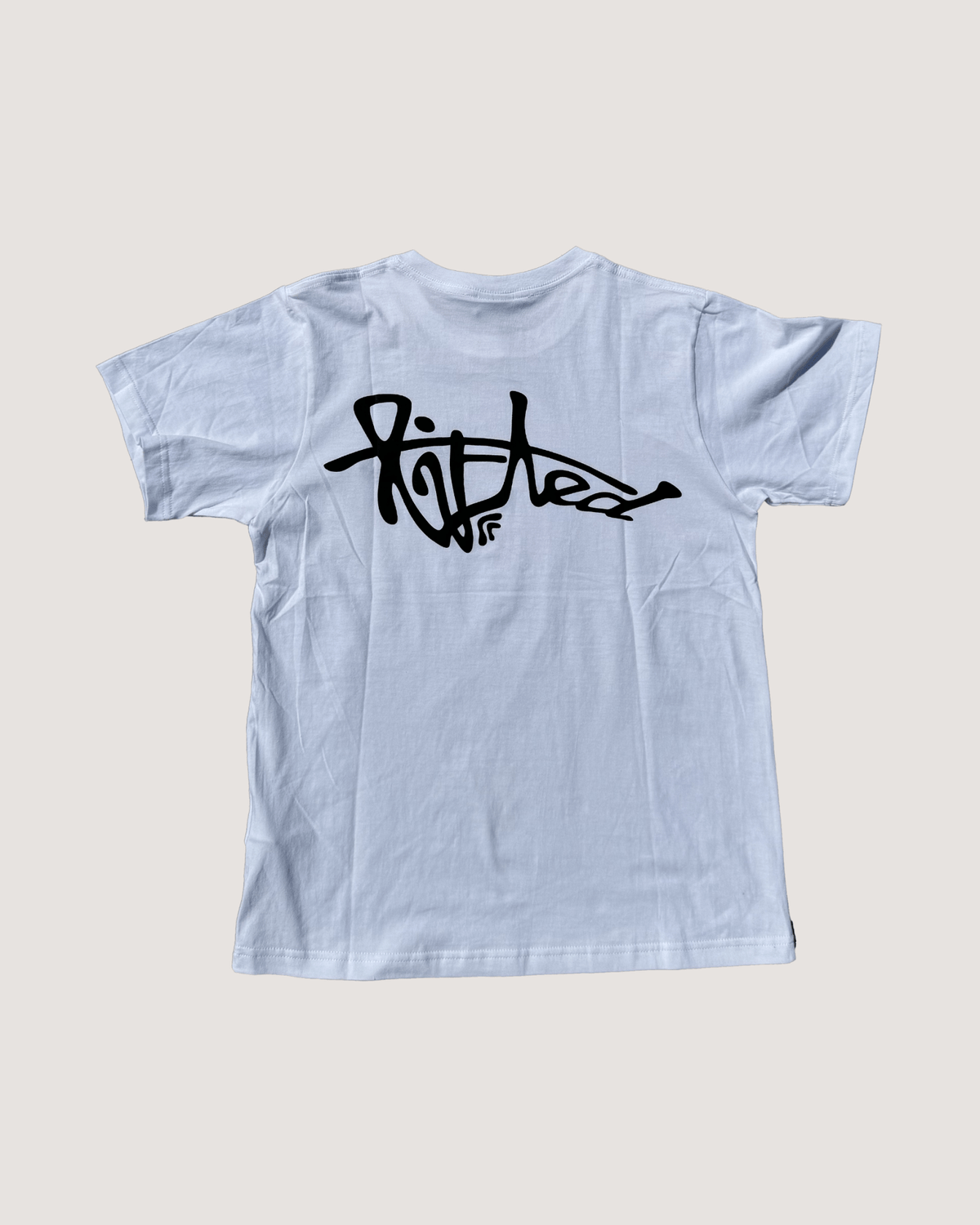 Lifted "White" T-shirt back view, white cotton tee