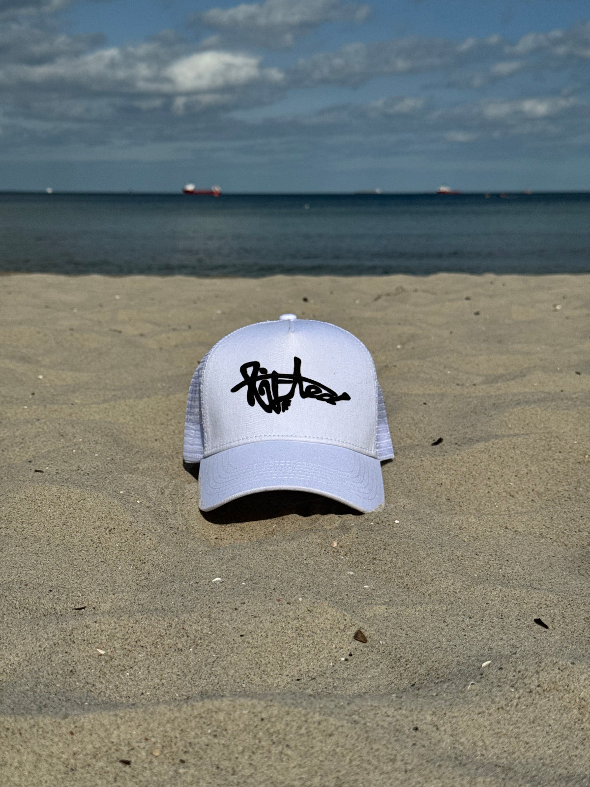 Lifted White Cap product shot 6, cotton cap with 3D embroidered logo