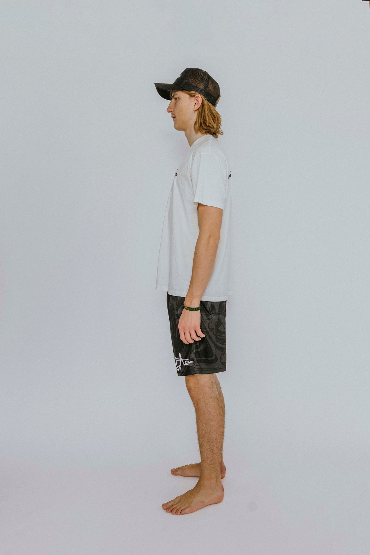 Lifted "Onyx" Shorts close-up detail, black swim shorts