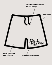 Lifted "Sky" Shorts flat lay illustration, sky blue swim shorts