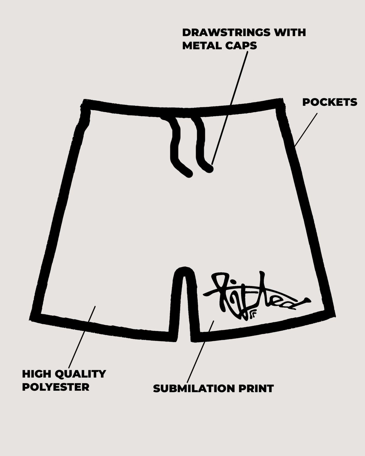 Lifted "Brown" Shorts flat lay illustration, brown swim shorts