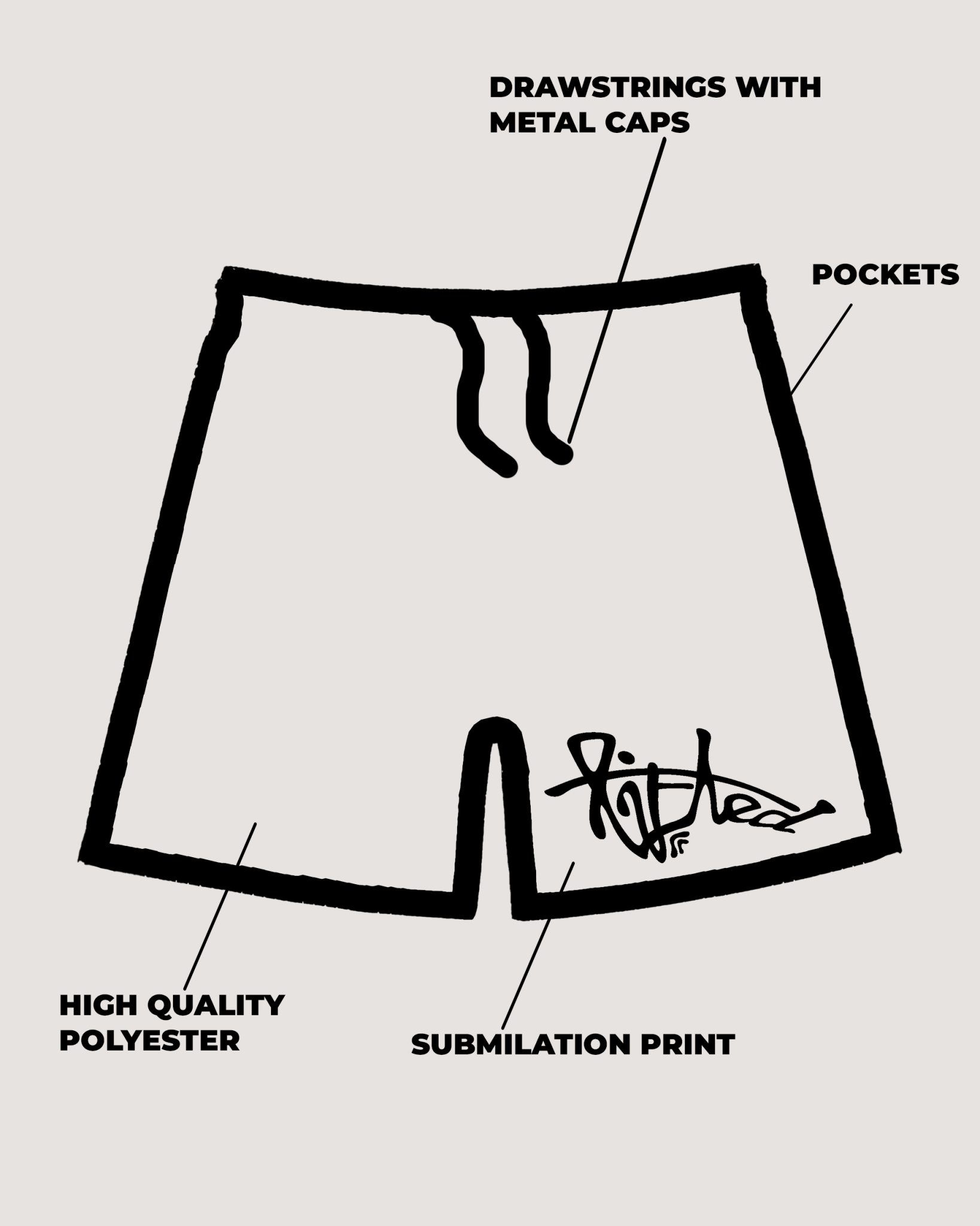 Lifted "Brown" Shorts flat lay illustration, brown swim shorts