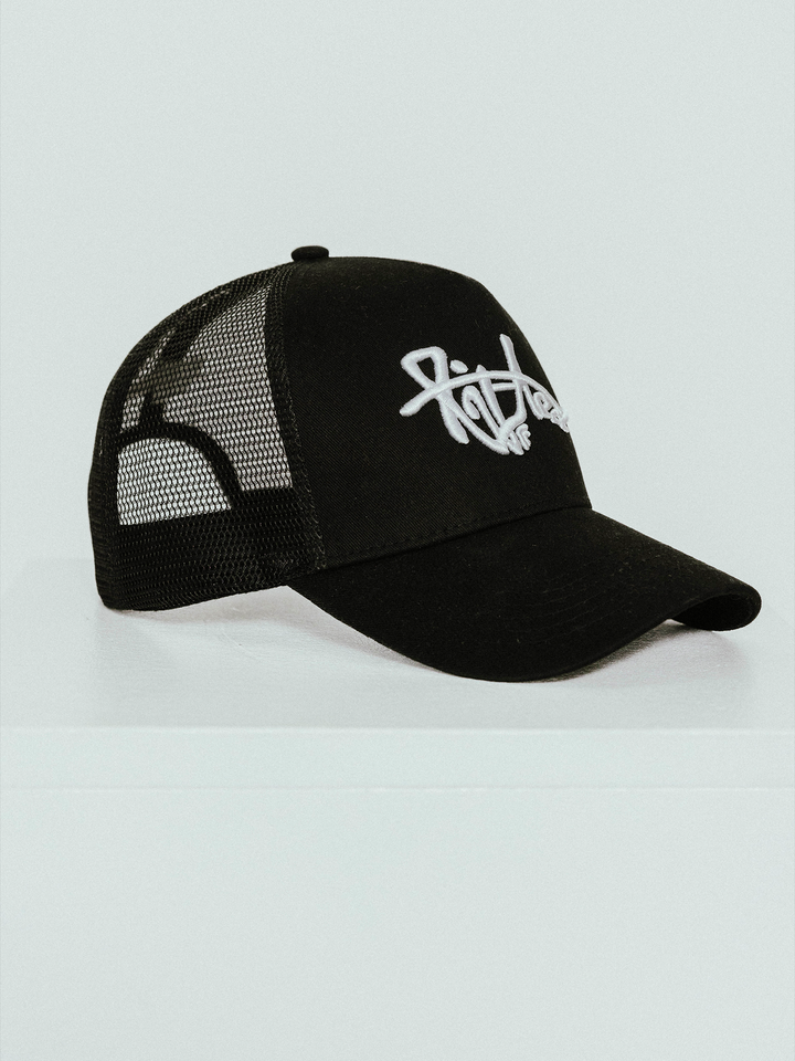 Lifted Black Cap front view, cotton cap with 3D embroidered logo