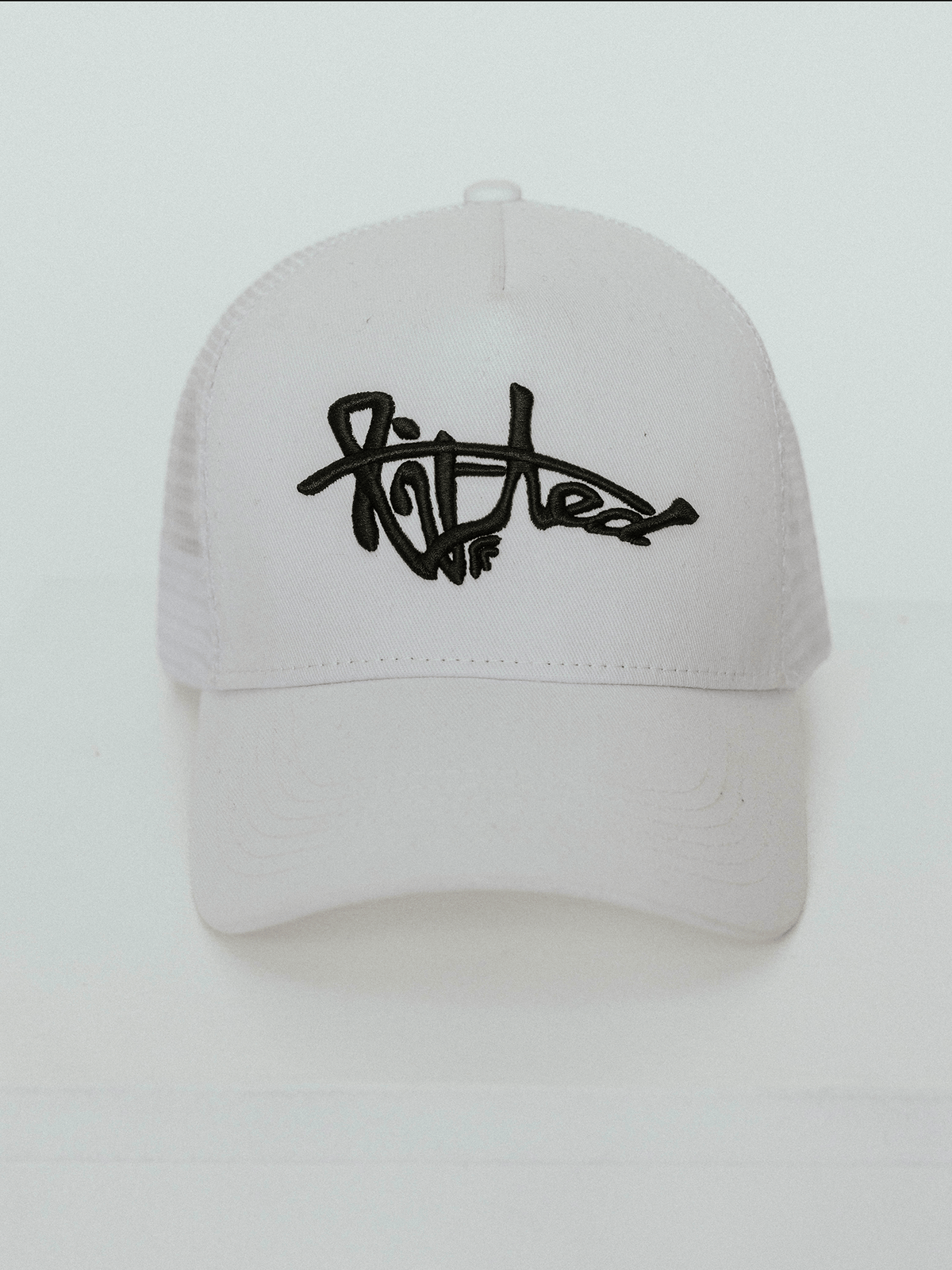 Lifted White Cap back view, cotton cap with 3D embroidered logo